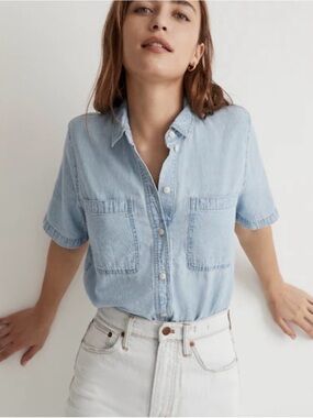 Lola River Light Denim Button-Up Summer Vacation cotton shirt with chest pockets